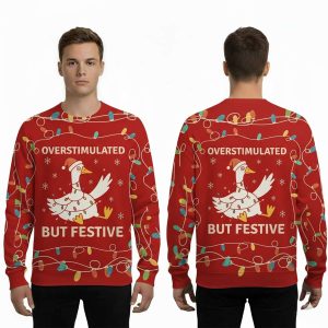 Overstimulated But Festive Ugly Christmas Sweater