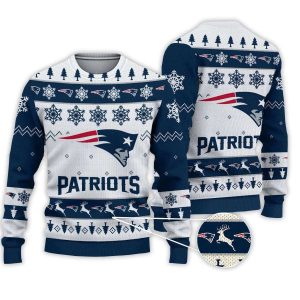 2025 Patriots Football Reindeer Christmas Ugly Sweater