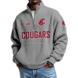 Cougars Football Est 1894 Waffle Stand Collar Half Zip Sweatshirt2