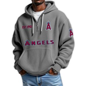 Angels Est 1961 Quarter Zip Waffle Hoodie3