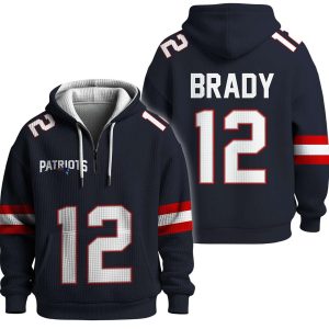 Tom Brady 12 Patriots Quarter Zip Waffle Hoodie