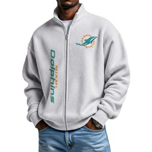 Dolphins Football Waffle Zip Up Sweatshirt1