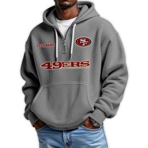 2025 Personalized 49ers Quarter Zip Waffle Hoodie4