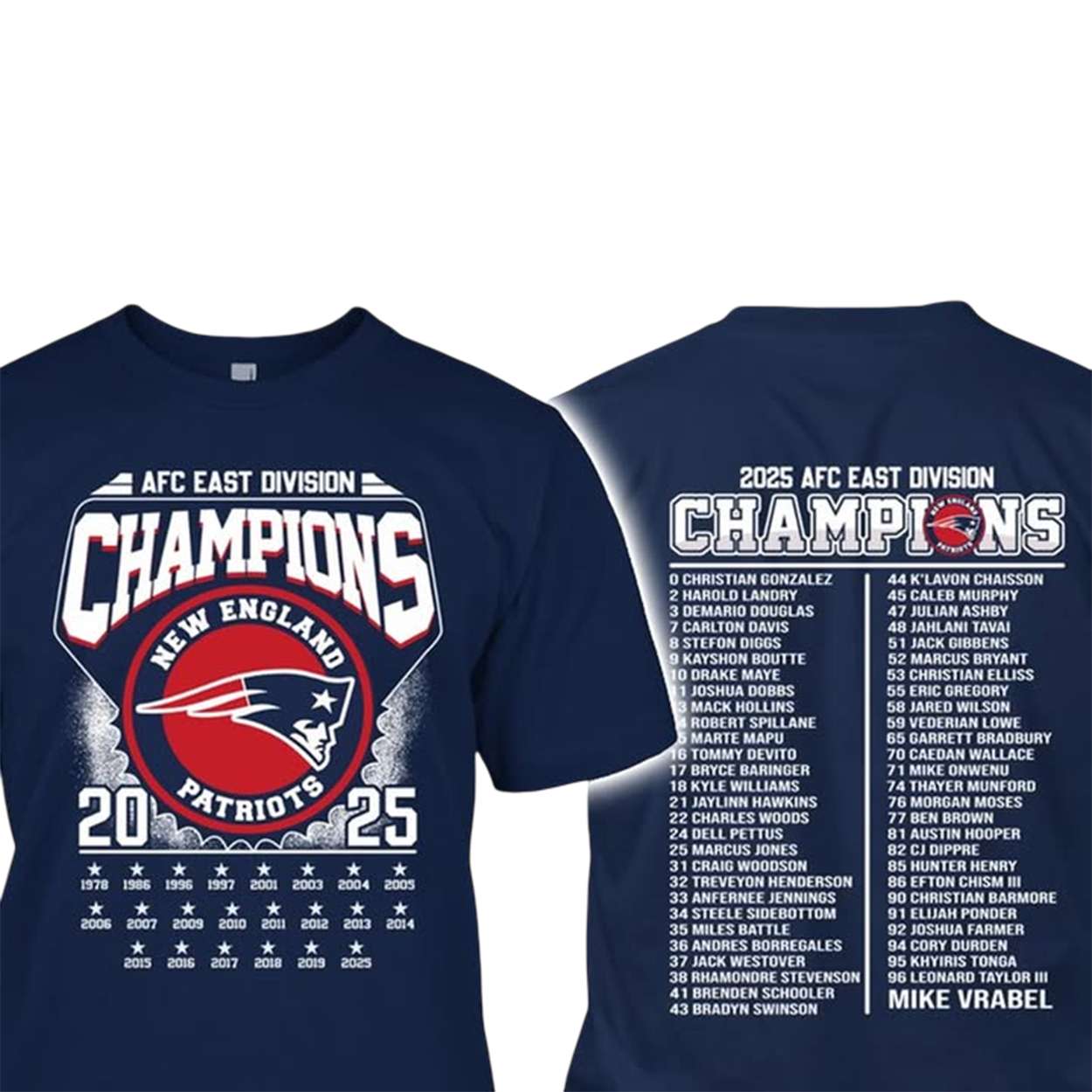2025 Patriots Afc East Division Champs Two Sided Shirt 2025 Patriots Afc East Division Champs Two Sided Shirt