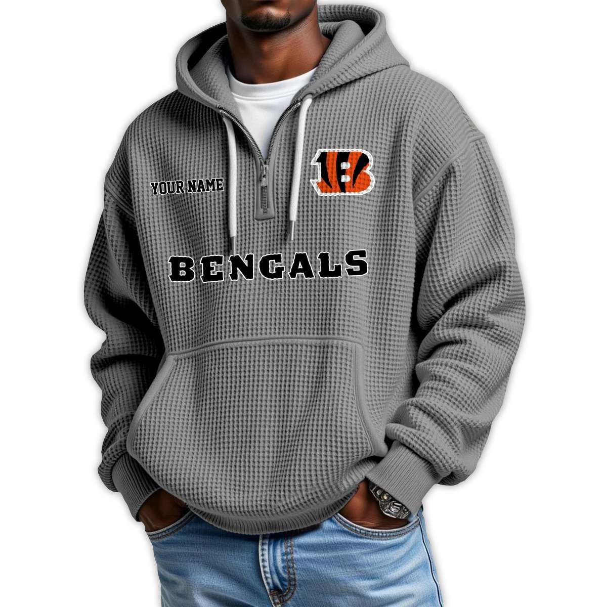 2025 Personalized Bengals Quarter Zip Waffle Hoodie 2025 Personalized Bengals Quarter Zip Waffle Hoodie