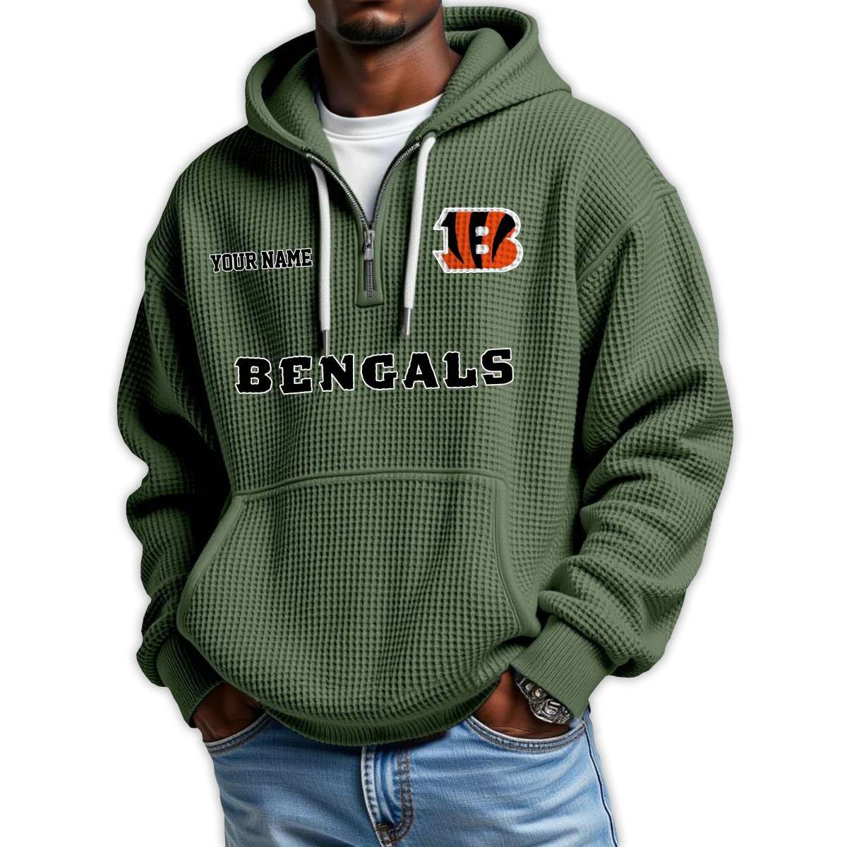 2025 Personalized Bengals Quarter Zip Waffle Hoodie 2025 Personalized Bengals Quarter Zip Waffle Hoodie