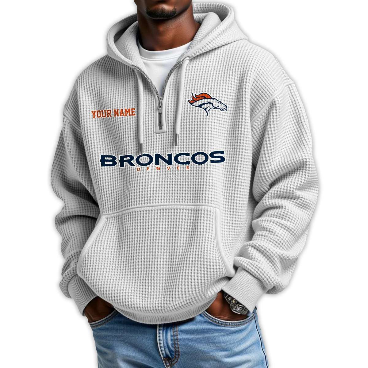 2025 Personalized Broncos Quarter Zip Waffle Hoodie1 2025 Personalized Broncos Quarter Zip Waffle Hoodie