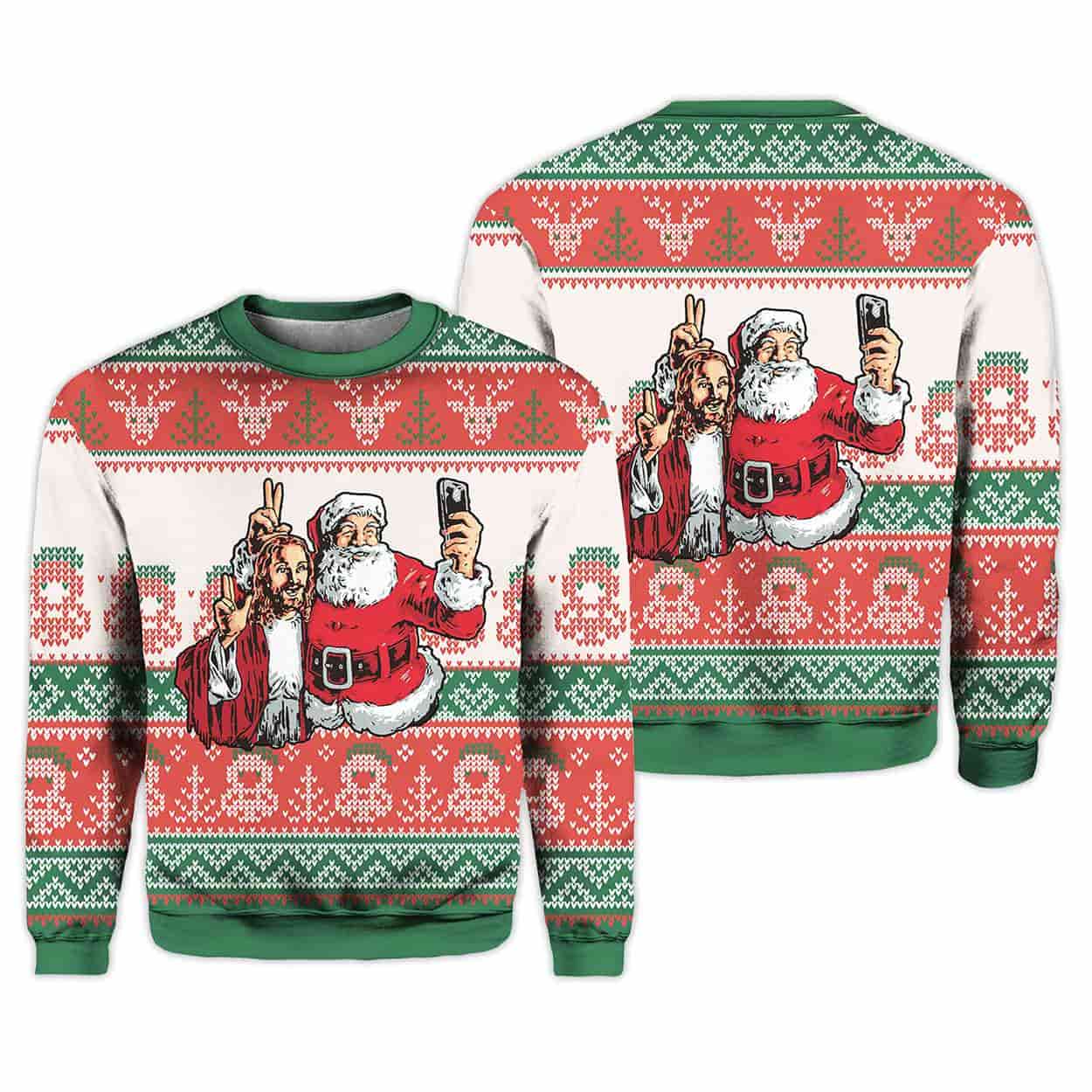 2025 Santa And Jesus Selfie Ugly Christmas Sweater 1 2025 Santa And Jesus Selfie Ugly Christmas Sweater