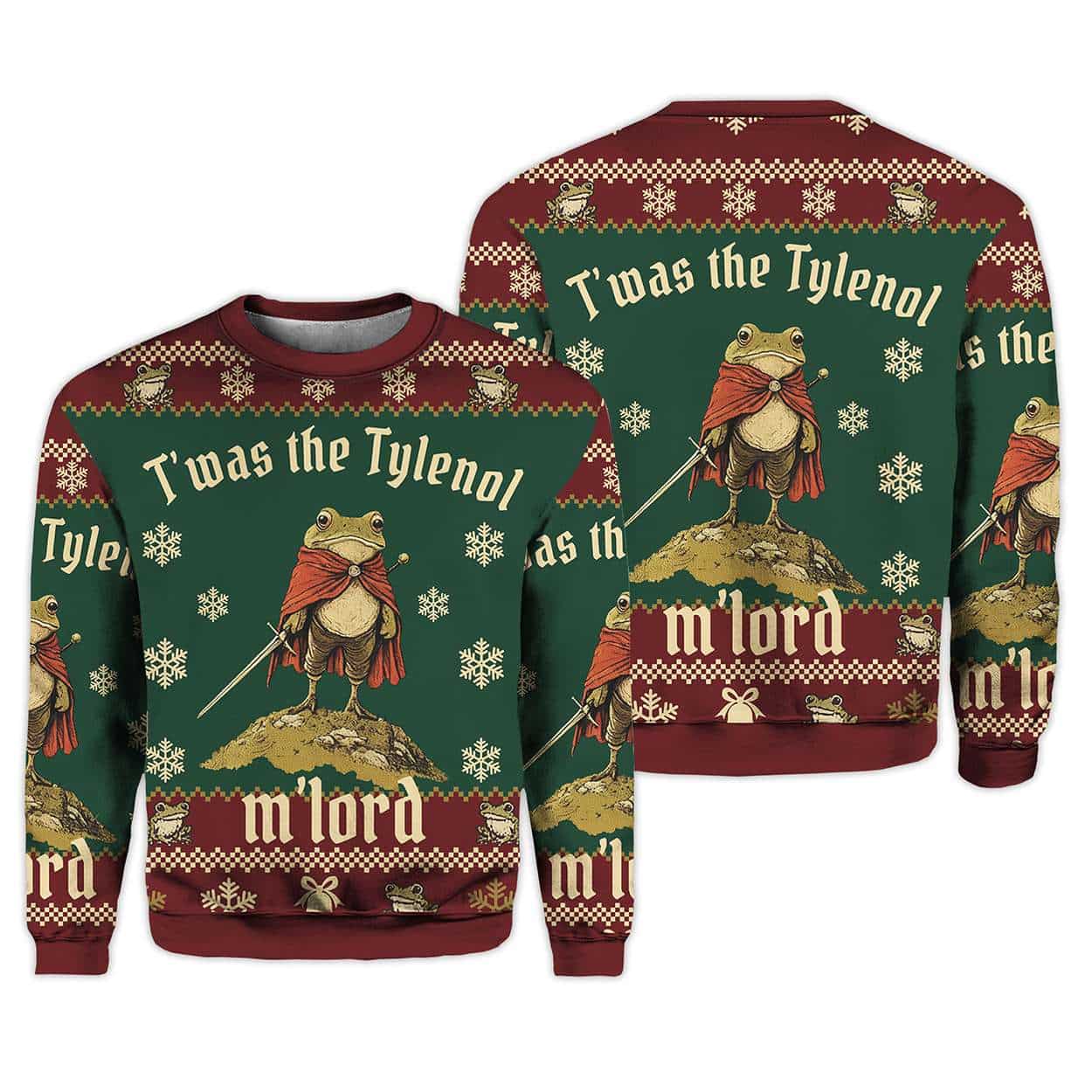 2025 Twas The Tylenol MLord Frog Christmas Ugly Sweater 1 2025 Twas The Tylenol M'Lord Frog Christmas Ugly Sweater