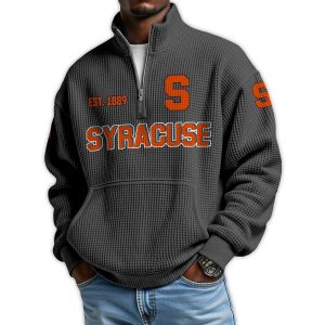Syracuse Football Est 1889 Waffle Stand Collar Half Zip Sweatshirt