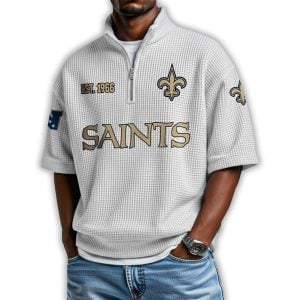Saints Est 1966 Waffle Stand Collar Half Zip Polo Shirt4