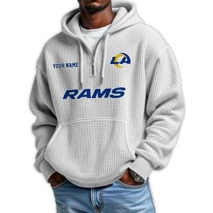 2025 Personalized Rams Quarter Zip Waffle Hoodie1