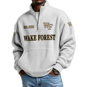 Wake Forest Football Est 1888 Waffle Stand Collar Half Zip Sweatshirt4