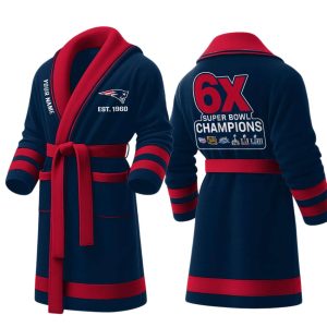 Personalized Patriots Est 1960 6X SB Champions Fleece Bathrobe1