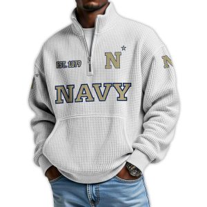 Navy Football Est 1879 Waffle Stand Collar Half Zip Sweatshirt4