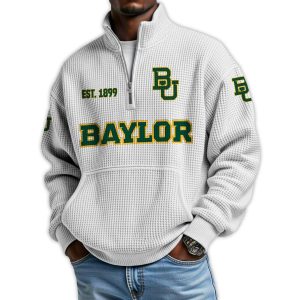 Baylor Football Est 1899 Waffle Stand Collar Half Zip Sweatshirt4
