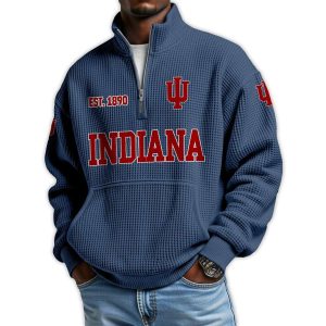 Indiana Football Est 1890 Waffle Stand Collar Half Zip Sweatshirt3