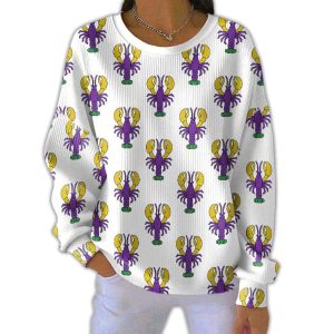 Women's Crawfish Mardi Gras Print Pit Striped Sweatshirt 1 Womens Crawfish Mardi Gras Print Pit Striped Sweatshirt1