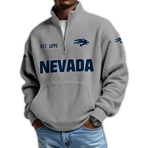 Nevada Football Est 1896 Waffle Stand Collar Half Zip Sweatshirt3