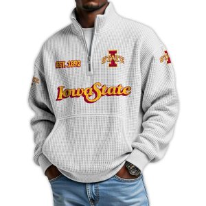 Iowa State Football Est 1892 Waffle Stand Collar Half Zip Sweatshirt4