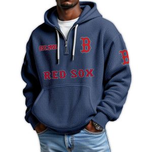 Red Sox Est 1901 Quarter Zip Waffle Hoodie3