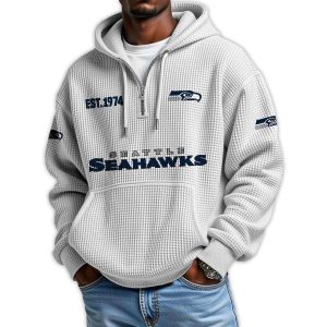 Seahawks Est 1974 Quarter Zip Waffle Hoodie3