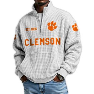 Clemson Football Est 1885 Waffle Stand Collar Half Zip Sweatshirt4