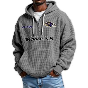 2025 Personalized Ravens Quarter Zip Waffle Hoodie3