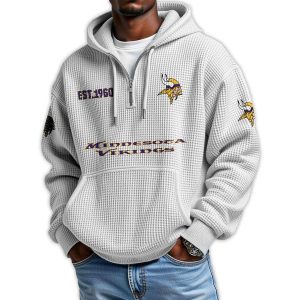Vikings Est 1960 Quarter Zip Waffle Hoodie4