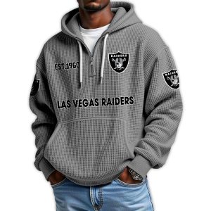 Raiders Est 1960 Quarter Zip Waffle Hoodie2