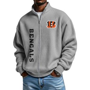 Bengals Football Waffle Zip Up Sweatshirt4