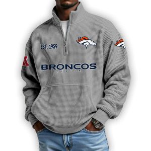 Broncos Est 1959 Waffle Stand Collar Half Zip Sweatshirt3