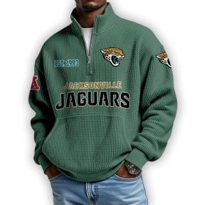 Jaguars Est 1993 Waffle Stand Collar Half Zip Sweatshirt1