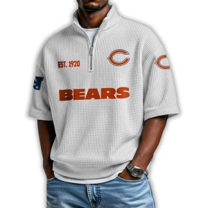 Bears Est 1920 Waffle Stand Collar Half Zip Polo Shirt 4 Bears Est 1920 Waffle Stand Collar Half Zip Polo Shirt4
