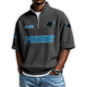 Panthers Est 1993 Waffle Stand Collar Half Zip Polo Shirt 1 Panthers Est 1993 Waffle Stand Collar Half Zip Polo Shirt1