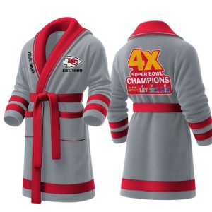 Personalized Chiefs Est 1960 4X SB Champions Fleece Bathrobe3