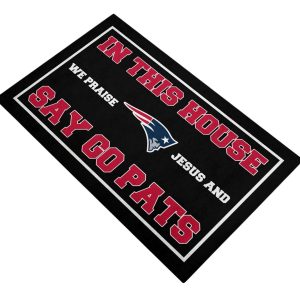 In This House We Praise Jesus and Say Go Pats Doormat 2 In This House We Praise Jesus and Say Go Pats Doormat2