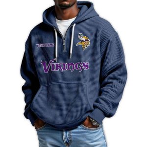2025 Personalized Vikings Quarter Zip Waffle Hoodie2