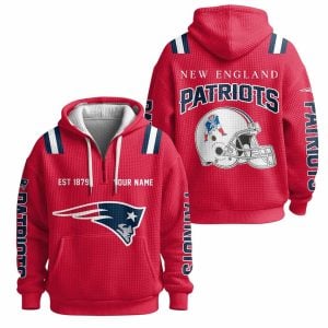 Personalized New England Football Est 1879 Quarter Zip Waffle Hoodie