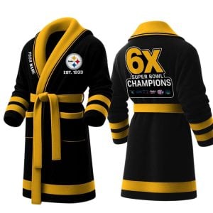 Personalized Steelers Est 1933 6X SB Champions Fleece Bathrobe