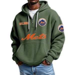 Mets Est 1962 Quarter Zip Waffle Hoodie 2 Mets Est 1962 Quarter Zip Waffle Hoodie2