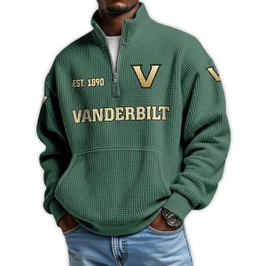 Vanderbilt Football Est 1890 Waffle Stand Collar Half Zip Sweatshirt1
