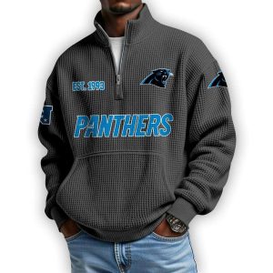 Panthers Est 1993 Waffle Stand Collar Half Zip Sweatshirt1