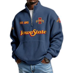 Iowa State Football Est 1892 Waffle Stand Collar Half Zip Sweatshirt3