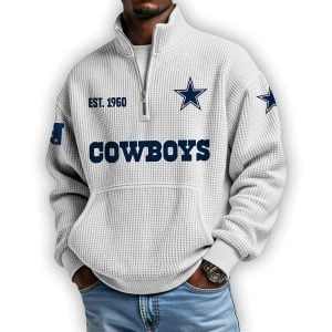 Cowboys Est 1960 Waffle Stand Collar Half Zip Sweatshirt 3 Cowboys Est 1960 Waffle Stand Collar Half Zip Sweatshirt3