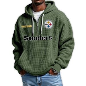2025 Personalized Steelers Quarter Zip Waffle Hoodie4