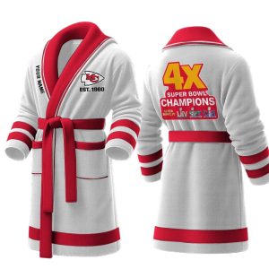 Personalized Chiefs Est 1960 4X SB Champions Fleece Bathrobe4