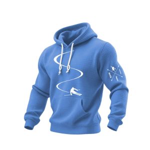 Men’s Casual Ski Design Print Checkered Sweatshirt