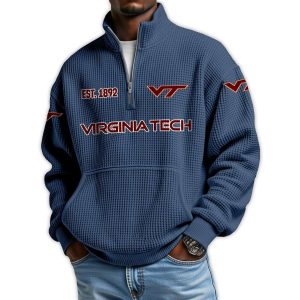 Virginia Tech Football Est 1892 Waffle Stand Collar Half Zip Sweatshirt3