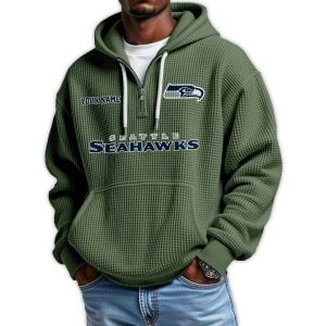 2025 Personalized Seahawks Quarter Zip Waffle Hoodie4